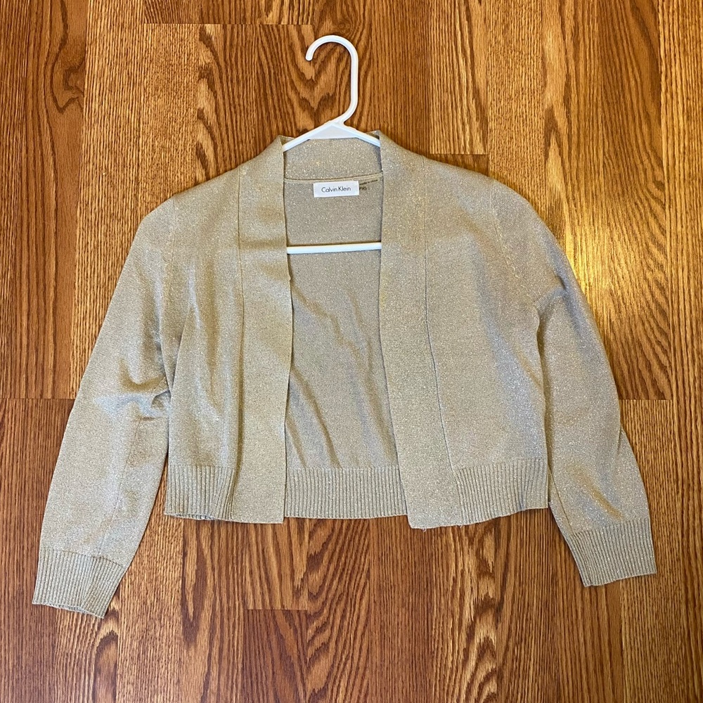 Calvin Klein Cropped Metallic 3/4 Sleeve Cardigan